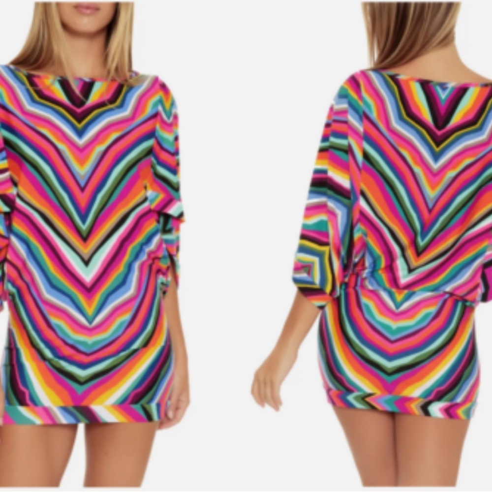 $152 NWT Trina Turk LOUVRE Tunic Swimsuit Cover Up dress Beach Cruise Size M